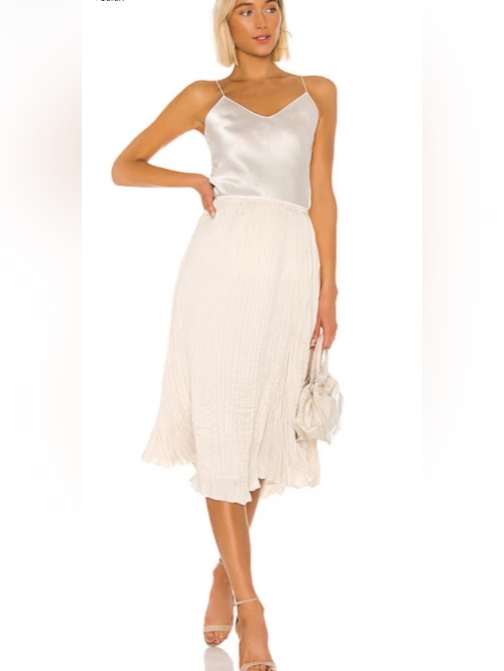 Vince Cream Pleated Midi Skirt